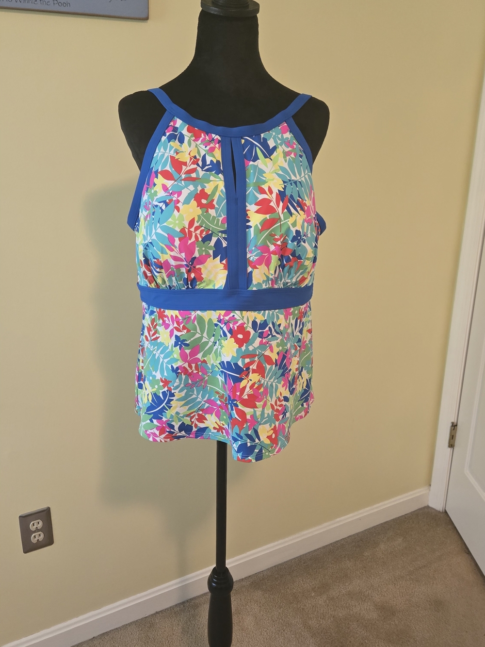 Lands' End Blue Tropical Floral Tankini Top And Coordinated Swim Bottom